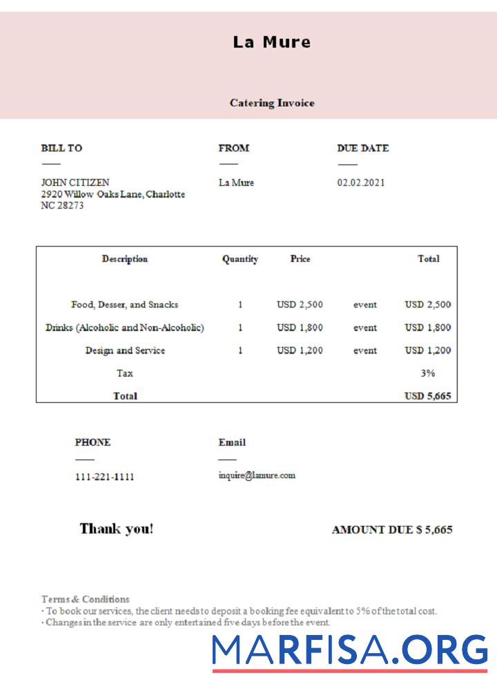 Realistic USA La Mure invoice template